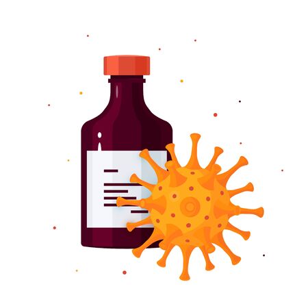 Medicine concept with bottle and microbe. Design for medical infographics, web banners, posters, pots in social media etc.のイラスト素材
