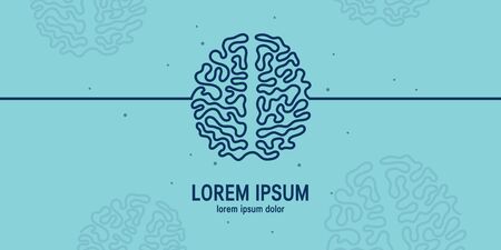 Banner with brain continuous line icon. Template for psychotherapist, mental health clinics, neurologist. Vector illustration isolated on a white background.のイラスト素材