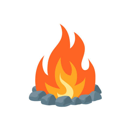 Campfire icon. Simple vector illustration in flat style isolated on a white background. Fireplace concept.のイラスト素材
