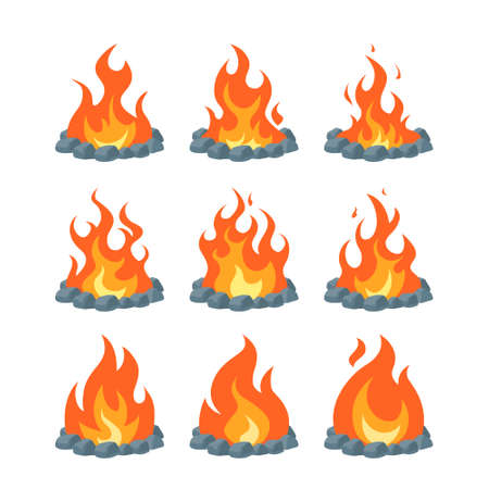 Campfire icons set. Simple vector illustration in flat style isolated on a white background. Fire animation concept.のイラスト素材