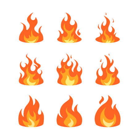 Flame icons set. Simple vector illustration in flat style isolated on a white background. Fire animation concept.のイラスト素材
