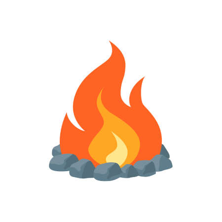 Campfire icon. Simple vector illustration in flat style isolated on a white background. Fireplace concept.のイラスト素材
