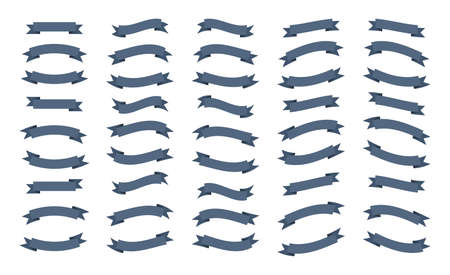 Set of banner ribbons in flat style, vector illustration. Blank curved tapes with place for text. Can be used as an element for badges, emblems, labels.のイラスト素材