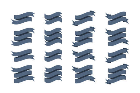 Set of banner ribbons in flat style, vector illustration. Blank curved tapes with place for text. Can be used as an element for badges, emblems, labels.のイラスト素材