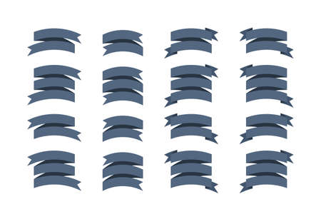 Set of banner ribbons in flat style, vector illustration. Blank curved tapes with place for text. Can be used as an element for badges, emblems, labels.のイラスト素材