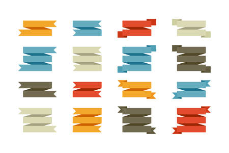 Set of banner ribbons in flat style, vector illustration. Blank colored tapes with place for text. Can be used as an element for badges, emblems, labels.のイラスト素材