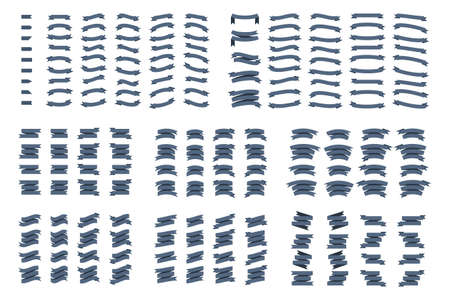 Set of banner ribbons in flat style, vector illustration. Blank tapes with place for text. Can be used as an element for badges, emblems, labels.のイラスト素材