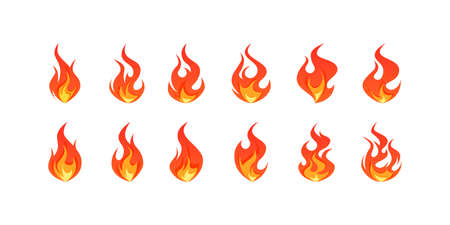 Flame icons set. Simple vector illustration in flat style isolated on a white background. Fire animation concept.のイラスト素材