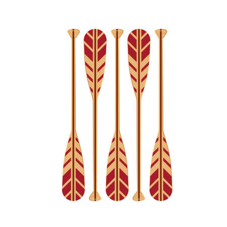 Oars set isolated on a white background. Painted colorful canoe paddles in flat style, vector illustration.のイラスト素材