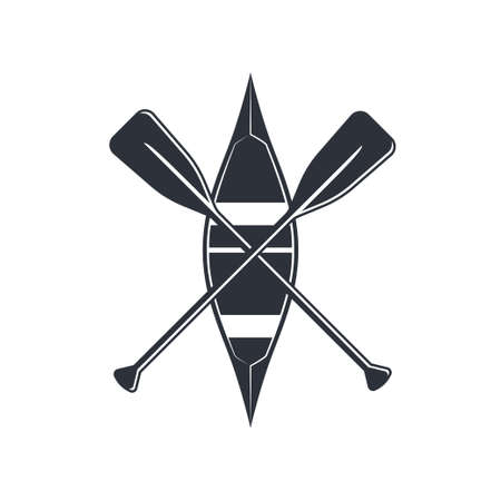 Canoe icon with square shaped paddles isolated on a white background. Vector illustration in flat style.のイラスト素材