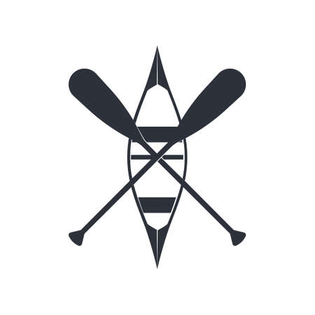 Canoe icon with beavertail paddles isolated on a white background. Vector illustration in flat style.のイラスト素材