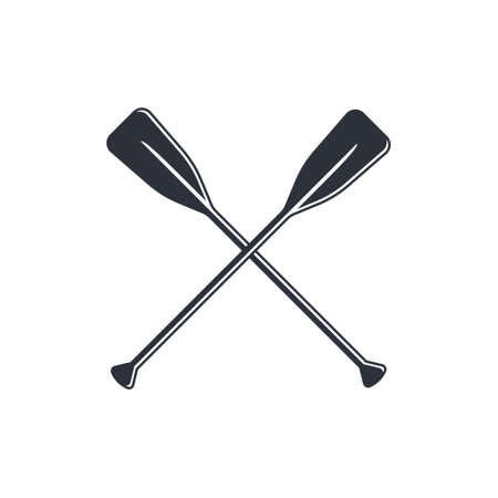 Crossed oars isolated on a white background. Square shaped canoe paddles in flat style, vector illustration.のイラスト素材