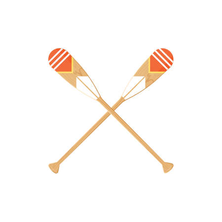 Oars isolated on a white background. Colored crossed paddles in cartoon style, vector illustration.のイラスト素材