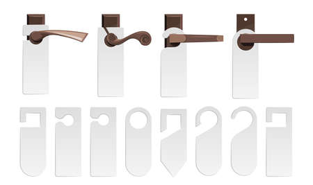 Door hangers set in flat style. Do not disturb blank signs for hotel rooms. Vector illustration isolated on a white background.のイラスト素材