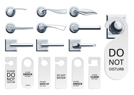 Door hanger tags set with simple text. Signs for hotel and motel rooms. Vector illustration in flat style.のイラスト素材
