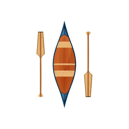 Canoe icon with decorative voyageur paddles isolated on a white background. Vector illustration in flat style.のイラスト素材