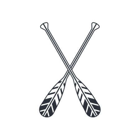 Crossed oars isolated on a white background. Beaver tail canoe paddles in flat style, vector...