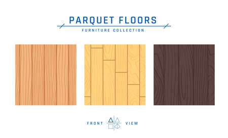 Types of flooring. Set of wooden parquet samples isolated on a white background. Vector illustration in flat style.のイラスト素材