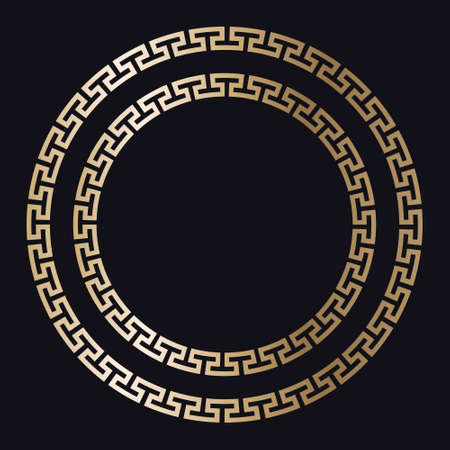 Greek gold frame. Circle meander border from a repeated motif - Greek fret or key design. Vector illustration on a black background.のイラスト素材