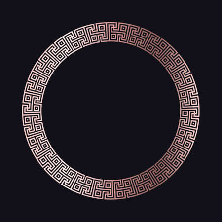 Greek gold frame. Circle meander border from a repeated motif - Greek fret or key design. Vector illustration on a black background.のイラスト素材