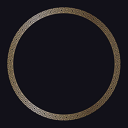 Greek gold frame. Circle meander border from a repeated motif - Greek fret or key design. Vector illustration on a black background.のイラスト素材