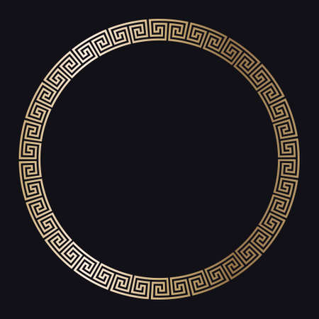 Greek gold frame. Circle meander border from a repeated motif - Greek fret or key design. Vector illustration on a black background.のイラスト素材