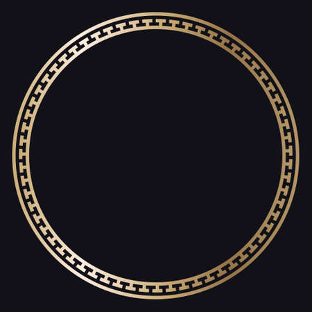 Greek gold frame. Circle meander border from a repeated motif - Greek fret or key design. Vector illustration on a black background.のイラスト素材