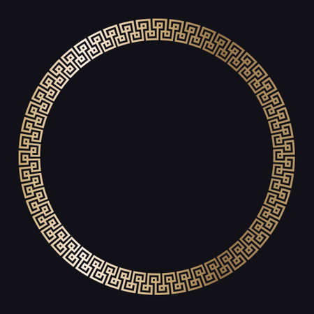 Greek gold frame. Circle meander border from a repeated motif - Greek fret or key design. Vector illustration on a black background.のイラスト素材