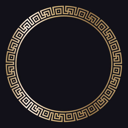 Greek gold frame. Circle meander border from a repeated motif - Greek fret or key design. Vector illustration on a black background.のイラスト素材