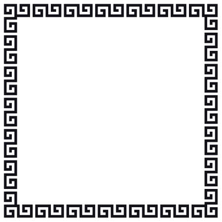 Greek frame. Square meander border from a repeated motif - Greek fret or key design. Black vector illustration on a white background.のイラスト素材