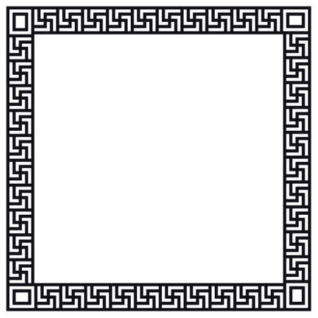 Greek frame. Square meander border from a repeated motif - Greek fret or key design. Black vector illustration on a white background.のイラスト素材