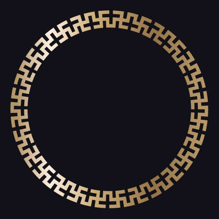 Greek gold frame. Circle meander border from a repeated motif - Greek fret or key design. Vector illustration on a black background.のイラスト素材