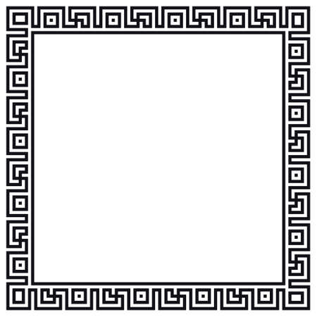 Greek frame. Square meander border from a repeated motif - Greek fret or key design. Black vector illustration on a white background.のイラスト素材