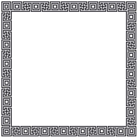 Greek frame. Square meander border from a repeated motif - Greek fret or key design. Black vector illustration on a white background.のイラスト素材