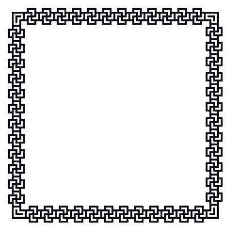Greek frame. Square meander border from a repeated motif - Greek fret or key design. Black vector illustration on a white background.のイラスト素材