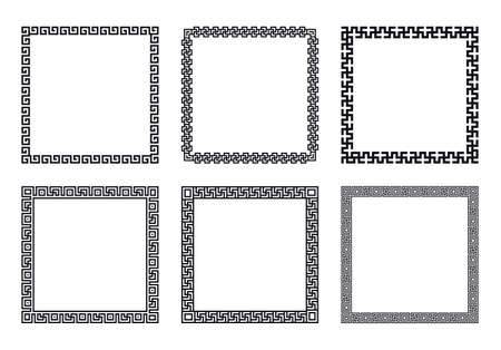 Greek frames. Square meander borders from a repeated motif - Greek fret or key design. Vector illustration on a white background.のイラスト素材