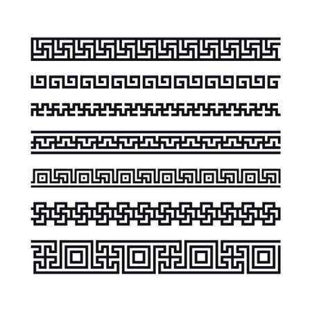 Greek borders, seamless meander from a repeated motif - Greek fret or key design. Black vector illustration on a white background.のイラスト素材