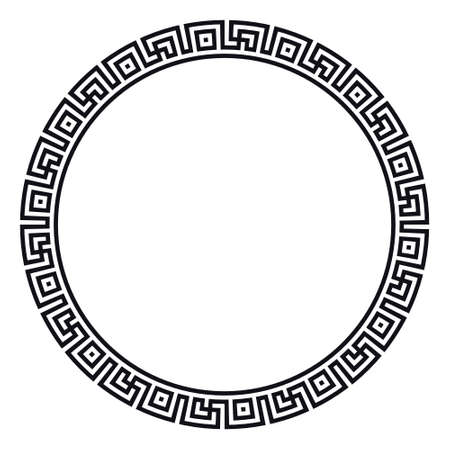 Greek frame. Circle meander border from a repeated motif - Greek fret or key design. Black vector illustration on a white background.のイラスト素材