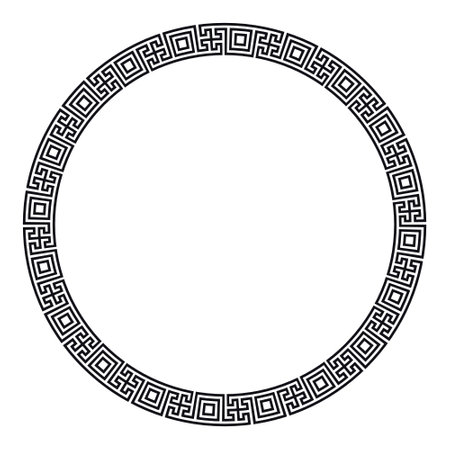 Greek frame. Circle meander border from a repeated motif - Greek fret or key design. Black vector illustration on a white background.のイラスト素材