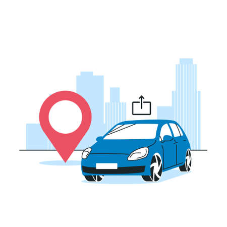 Car sharing service concept. Auto parking in the city. Vector illustration in flat style isolated on a white background.のイラスト素材