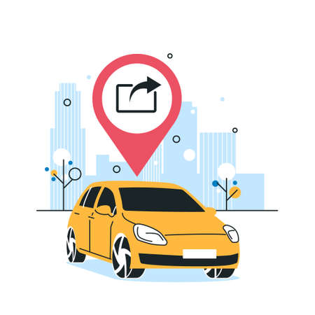 Car sharing service concept. Auto parking in the city. Vector illustration in flat style isolated on a white background.のイラスト素材