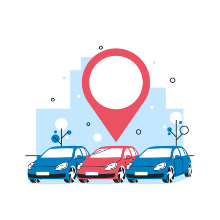 Car sharing service concept. Auto parking in the city. Vector illustration in flat style isolated on a white background.のイラスト素材