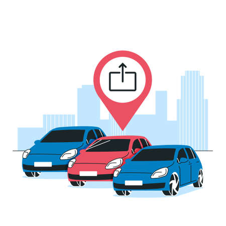 Car sharing service concept. Auto parking in the city. Vector illustration in flat style isolated on a white background.のイラスト素材