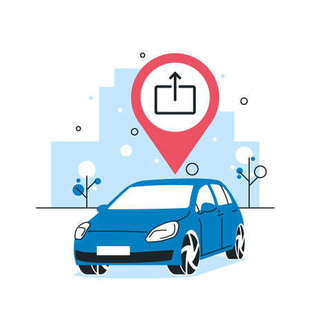 Car sharing service concept. Auto parking in the city. Vector illustration in flat style isolated on a white background.のイラスト素材