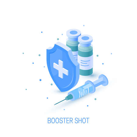 Immune booster shot. Vaccination concept. Vector illustration in isometric view on a white backgroundのイラスト素材