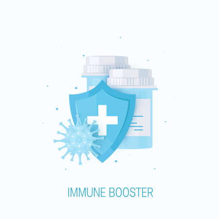 Immune booster shot. Vaccination concept. Vector illustration in isometric view on a white backgroundのイラスト素材