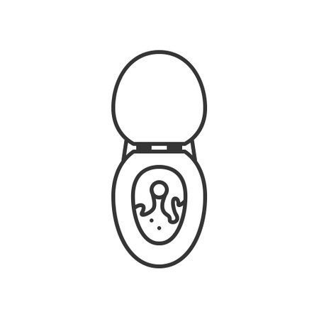 Dirty toilet line icon, top view. Pictogram of a water closet. Vector illustration isolated on a white background.のイラスト素材