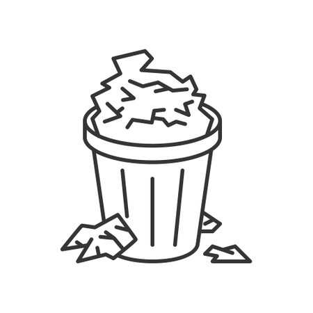 Trash bin icon full of garbage. Vector pictogram of a waste bin isolated on a white background.のイラスト素材