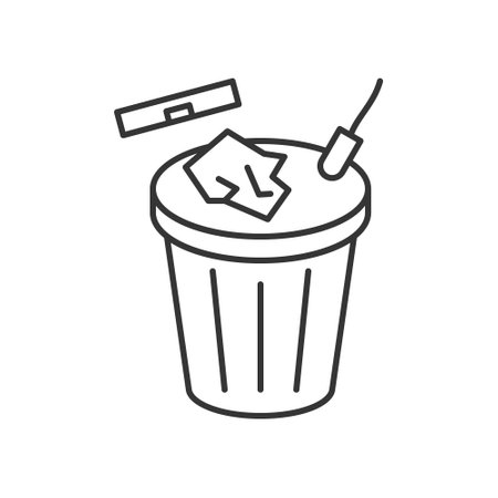 Toilet bin line icon. Throw a garbage into a basin concept. Vector pictogram isolated on a white background.のイラスト素材