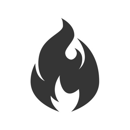 Fire icon. Simple black flame emoji in flat style isolated on a white background.のイラスト素材